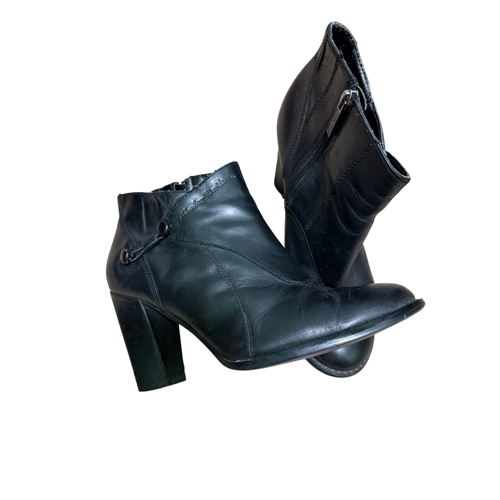 Harley Davidson Womens Black Leather Block Heel Ankle Boots D83229 Size 8.5